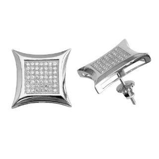 ES941 L Sterling Silver High Quality CZ Micro Pave 13mm Large Size Kite Shape 3 D Screw Post Earrings: Stud Earrings: Jewelry