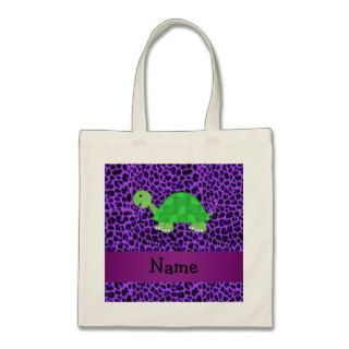 Personalized name turtle purple leopard pattern canvas bags