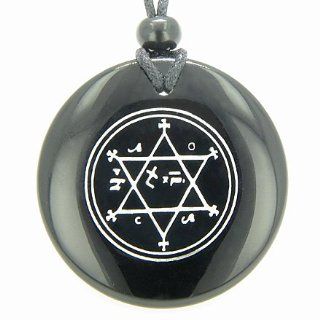 King of Solomon Circle of Pentacle Magic Hexagram Amulet Black Onyx Gemstone Circle Spiritual Powers Pendant Necklace: Pentagram Necklace: Jewelry