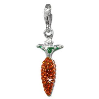 SilberDream Glitter Charm carrot with orange Czech crystals, green enameled, 925 Sterling Silver Charms Pendant with Lobster Clasp for Charms Bracelet, Necklace or Earring GSC549O: SilberDream: Jewelry