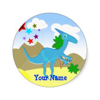Blue Dinosaur Cartoon Name Sticker