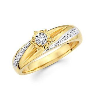 14k Yellow Two Tone Gold Diamond Engagement Ring .19 ct (G H Color, I1 Clarity): Jewelry