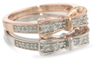 18k Rose Gold Plated and Sterling Silver Diamond Stackable Bow Ring (1/3 cttw, I J Color, I2 I3 Clarity), Set of 2, Size 7: Rose Gold Bow Jewelry: Jewelry