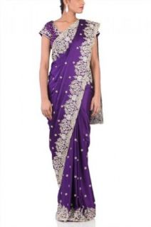 Chhabra 555 Womens Imperial Purple Embroidery Saree One Size: World Apparel: Clothing