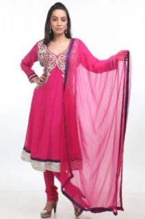 Chhabra 555 Womens Hot Pink Art Georgette Suit Dupatta Md: Clothing