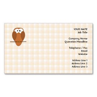 Cute Brown Owl, Beige Check Background. Business Card Template