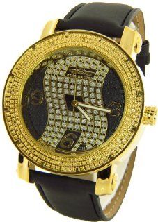 Mens King Master Genuine Diamond Watch Gold Case Black Leather Band w/ 2 Interchangeable Watch Bands #KM 540 King Master Watches