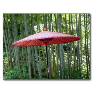Japanese umbrella among the bamboo post card