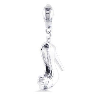 Sterling Silver Diamond Accented High Heel Shoe Charm: Jewelry