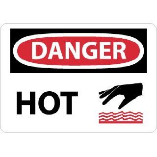 NMC D557AB OSHA Sign, Legend "DANGER   HOT" with Graphic, 14" Length x 10" Height, 0.040 Aluminum, Black/Red on White: Industrial Warning Signs: Industrial & Scientific