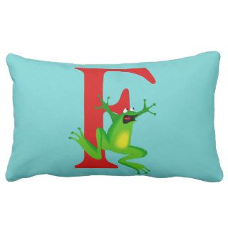 Monogram initial letter F cute frog cartoon custom Throw Pillow