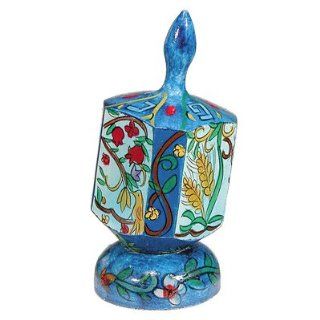 Seven Species Hand Painted Large Wooden Dreidel and matching Stand by Yair Emanuel: Home & Kitchen