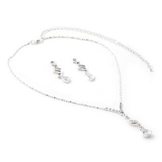 Silver Crystal Centerpiece on a Braid Y Style Necklace & Matching Dangle Earrings Jewelry Set Jewelry