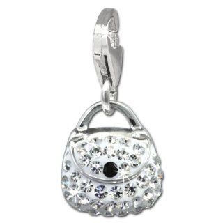 SilberDream Glitter Charm small hand bag with white Czech crystals, 925 Sterling Silver Charms Pendant with Lobster Clasp for Charms Bracelet, Necklace or Earring GSC558W: SilberDream: Jewelry
