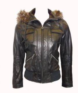 Michael Kors Leather Bomber Jacket with Fur Hood Black S