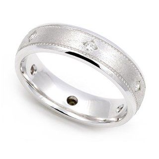 14k White Gold Bezel set Diamond Semi Eternity Milgrain Wedding Band Ring (G H/SI, 1/10 ct.): Jewelry