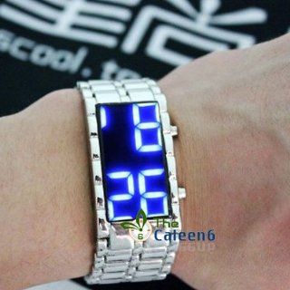 NEW Steel Unique Mirror Red & Blue LED Sports Unisex Fashion Date Wrist Watch: Watches