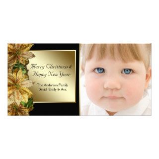 Elegant Black Gold Poinsettia Photo Christmas Card Customized Photo Card