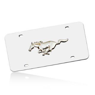 Ford Mustang Pony on Polished Stainless Steel License Plate: Automotive