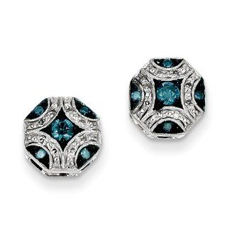 14k White Gold White and Blue Diamond Post Earrings   JewelryWeb Jewelry
