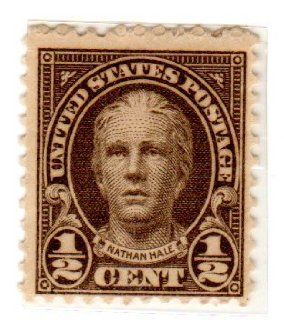 Postage Stamps United States. One Single 1/2 Cent Olive Brown Nathan Hale Stamp Dated 1925, Scott #551.: Everything Else