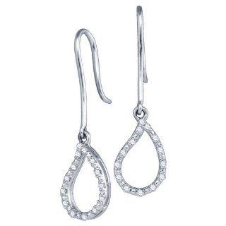 Diamond Tear Drop Dangle Fashion Earrings 10K White Gold (0.16 ct.tw.): Jewel Tie: Jewelry