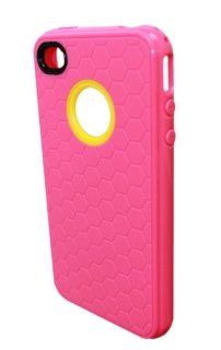GO IC552 Double Silicon Hexagons Triple Colored Case for Apple iPhone 4/4S   1 Pack   Carrier Packaging   Fuchsia Cell Phones & Accessories
