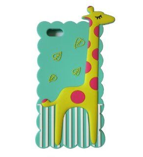 Angelseller XKM New Stylish 3D Cartoon Giraffe Style Pattern Soft Silicone Case Cover Skin Compatible for Apple iPhone 4 4G 4S ( Blue Bottom / Yellow ) + Gift Randomly presented six home key Sticker: Cell Phones & Accessories