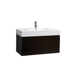 Virtu USA Zuri 39 in. Single Basin Bathroom Vanity in Wenge with Poly Marble Vanity Top in White JS 50339 WG PRTSET1