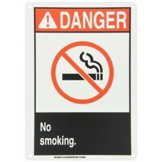 Brady 141910 14" Width x 10" Height B 555 Aluminum, Red and Black on White Sign, Header "Danger ANSI", Legend "No Smoking" (with Picto): Industrial Warning Signs: Industrial & Scientific