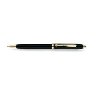 Cross Townsend, Black Lacquer, Ballpoint Pen, with 23 Karat Gold Plated Appointments (572) : Rollerball Pens : Office Products