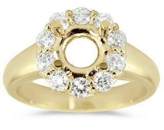 Elegant Round Halo With Polished Cathedral Rounded Shank Engagement Semi Mount In 18k Yellow Gold.: CleverEve: Jewelry