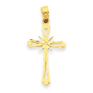 14k Diamond Cut Budded Cross Pendant: Pendant Necklaces: Jewelry