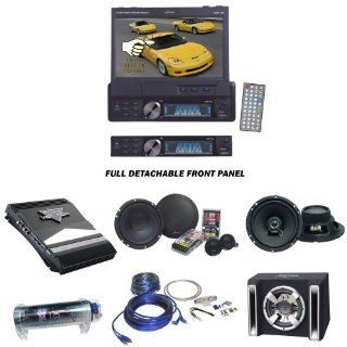 Lanzar Car DVD Player, Amplifier, Speaker, Bass Box Package   SDBT73N 7'' Single Din In Dash Motorized Touch Screen TFT/LCD Monitor With DVD/CD//MPEG4/USB/SD/AM/FM/RDS Receiver   VCT2110 1000 Watt 2 Channel High Power MOSFET Amplifier   Pair of 