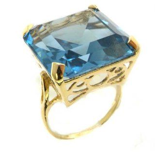 Luxury Solid 14K Yellow Gold Huge Heavy Square Octagon cut Synthetic Aquamarine Ring   Finger Sizes 5 to 12 Available   Perfect Gift for Birthday, Christmas, Valentines Day, Mothers Day, Mom, Mother, Grandmother, Daughter, Graduation, Bridesmaid. Jewelry