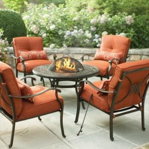 Martha Stewart Living Cold Spring 5 Piece Patio Fire Pit Set with Red Cushions AC SET 1149 5