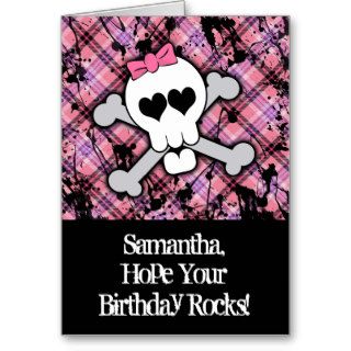 Pink Skull and Crossbones Girl Birthday Card