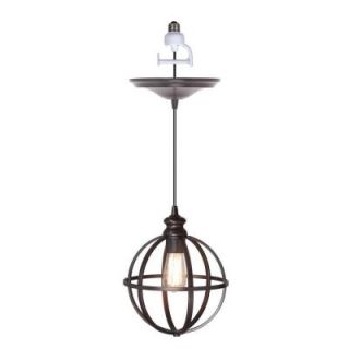 Worth Home Products 1 Light Brushed Bronze Instant Pendant Light Conversion Kit and Globe Cage Shade PBN 4034 0011