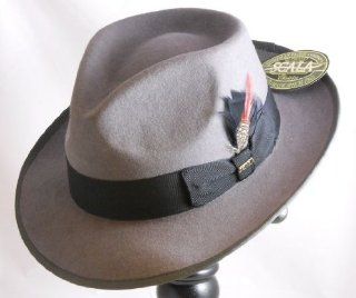 Men's Scala New Yorker Fedora Grey Hat with Snap Brim   Large Size   7 3/8 to 7 1/2: Everything Else