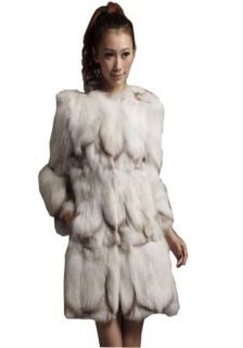 Bafei Women's Natural Fox Fur Long Coat Jacket with Round Collar at  Womens Clothing store: Fur Outerwear Coats