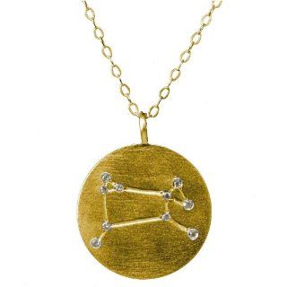 Yellow Gold Plated Sterling Silver Cubic Zirconia Aries Constellation Necklace, 18": Jewelry