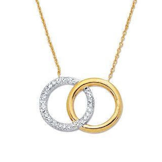 14K Real Yellow White Gold Diamond Cut Open Circle of Life Charm Necklace 18" Chain Necklaces Jewelry
