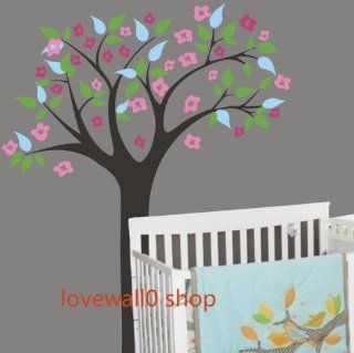 Colorful Leaf Tree with Birds Bird Flowers Flower Leaves Room House Home Wall Sticker Art Murals Stickers Decal Decor Removeable 591: Everything Else
