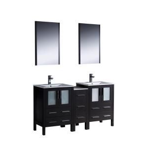 Fresca Torino 60 in. Double Vanity in Espresso with Ceramic Vanity Top in White and Mirrors FVN62 241224ES UNS