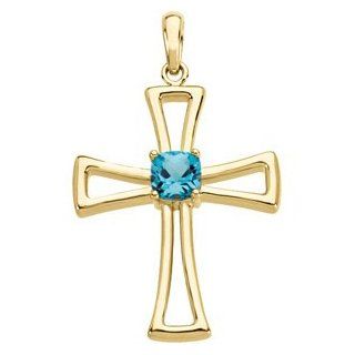 14K Yellow Gold Swiss Blue Topaz Cross Pendant    LIFETIME WARRANTY: Jewelry