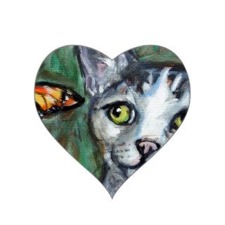 Tabby Cat eyes monarch butterfly Heart Sticker