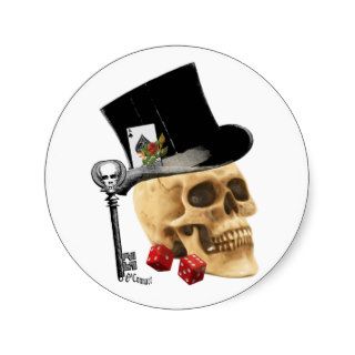 Gothic gambler skull tattoo design round sticker