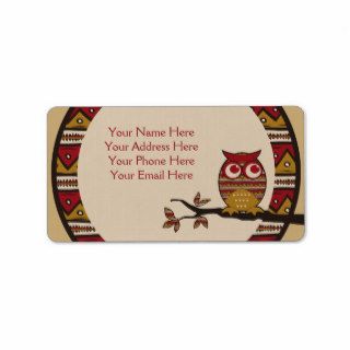 Cute Tribal Pattern Owl Branch Moon Leaves Ethnic Personalized Address Labels