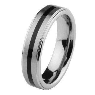 6mm Rubber Inlay Cobalt Free Tungsten Carbide COMFORT FIT Wedding Band Ring for Men and Women (Size 5 to 15)   Size 5: Reeve and Knight: Jewelry