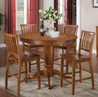 Steve Silver Candice 5 Piece Round Counter Table Set in Oak   Dining Room Furniture Sets